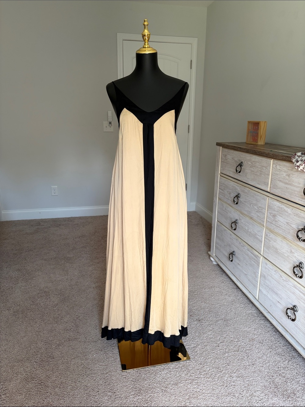 Mustard Seed Cream Maxi Dress with Black Trim